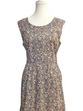 Liberty Art Fabrics Floral Cotton Dress Size 10 Blue Pink Sleeveless Tie Waist